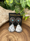 Colstrip Turquoise Stamped Concho Post Earrings With Stone Drop - White