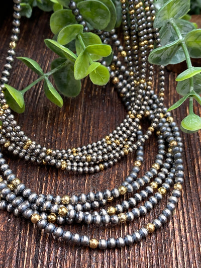 Cindy Sterling Silver & Gold Navajo Necklace - 18"