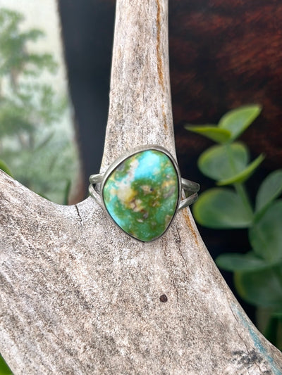 Haleakala Double Band Smooth Sterling Turquoise Ring - size 8