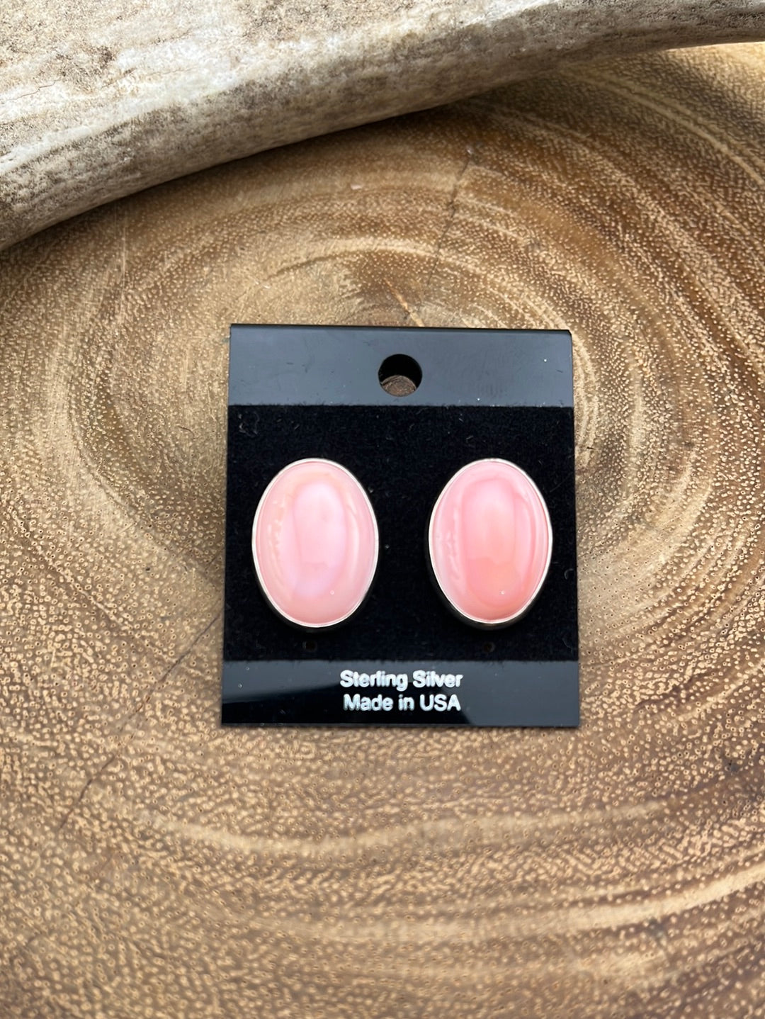 Ava Sterling Pink Conch Oval Post Earrings