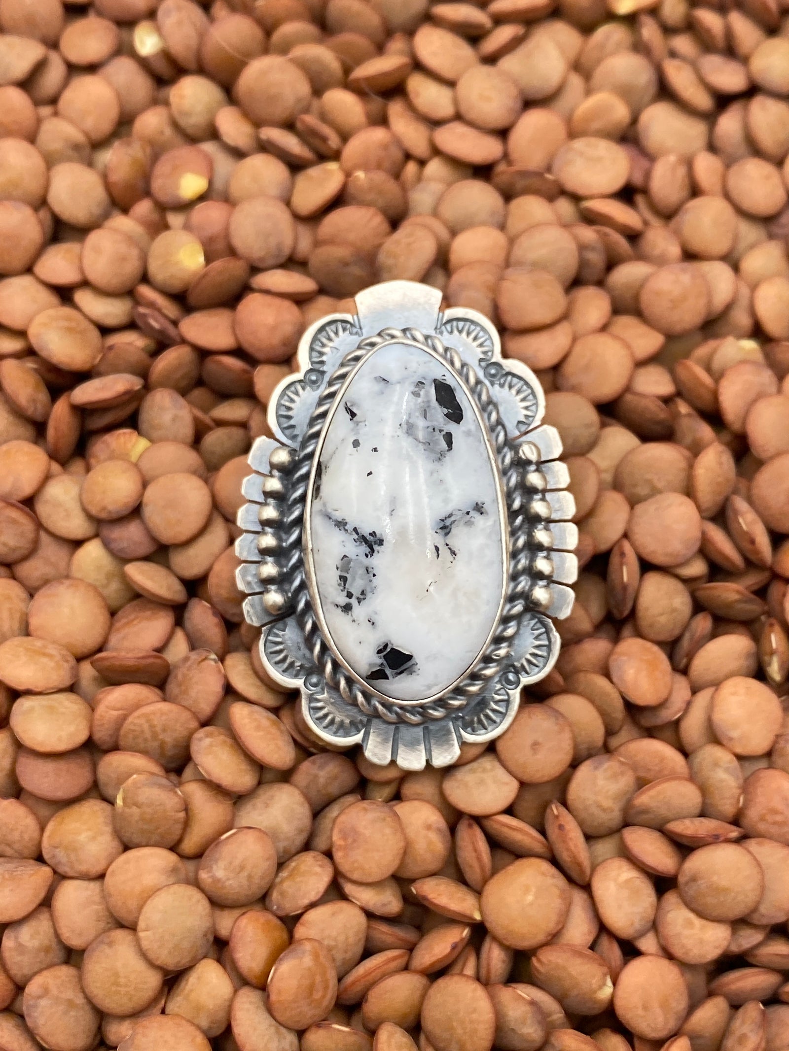 Antoinette Notched Sterling White Buffalo Teardrop Ring - Size 9