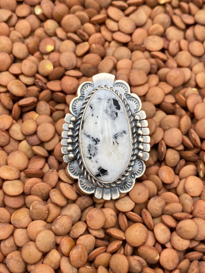 Antoinette Notched Sterling White Buffalo Teardrop Ring - Size 9