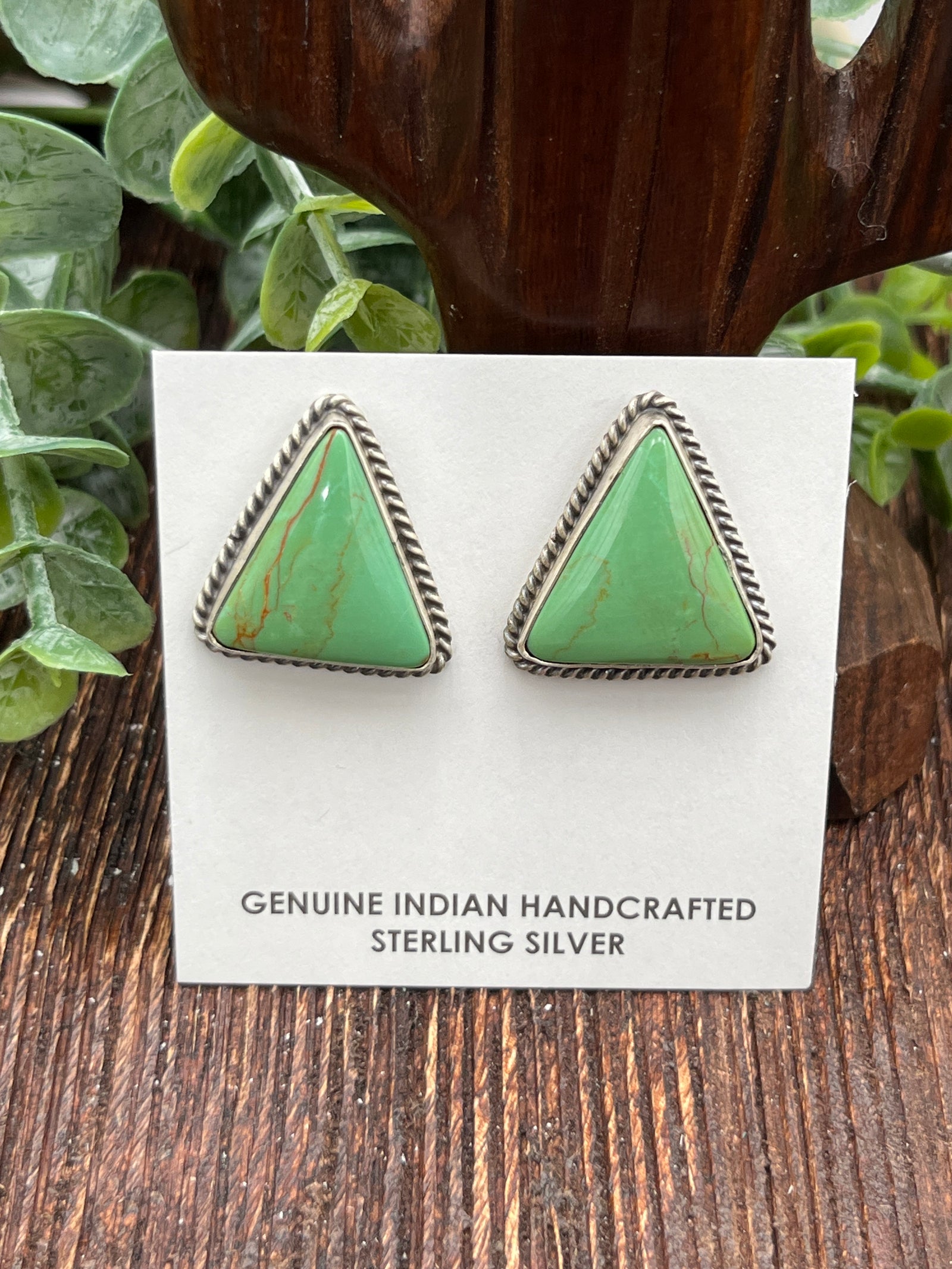 Angelina Sterling Green Turquoise Triangle Earrings