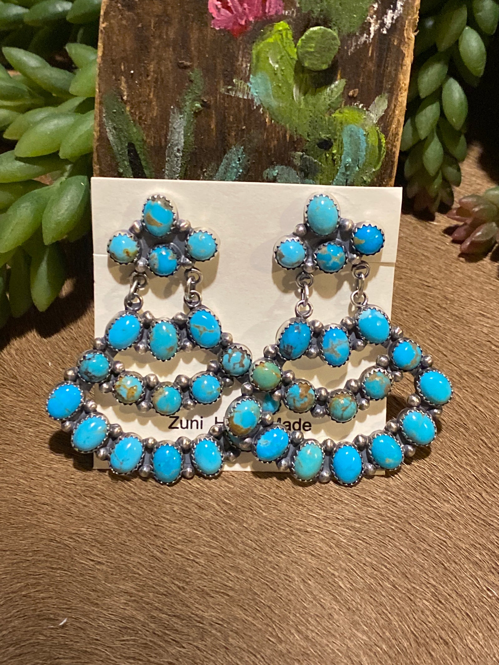 Rolling Hills Turquoise Sterling Chandelier Earrings - 2.5"