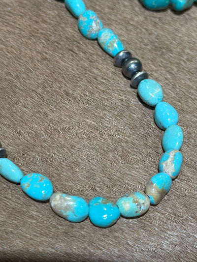 Pixy Tumbled Turquoise & Sterling Bead Necklace - 18"