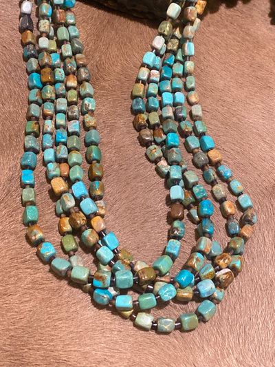 Savannah Sterling Heishi & Kingman Cube 5 Strand Necklace - 30"
