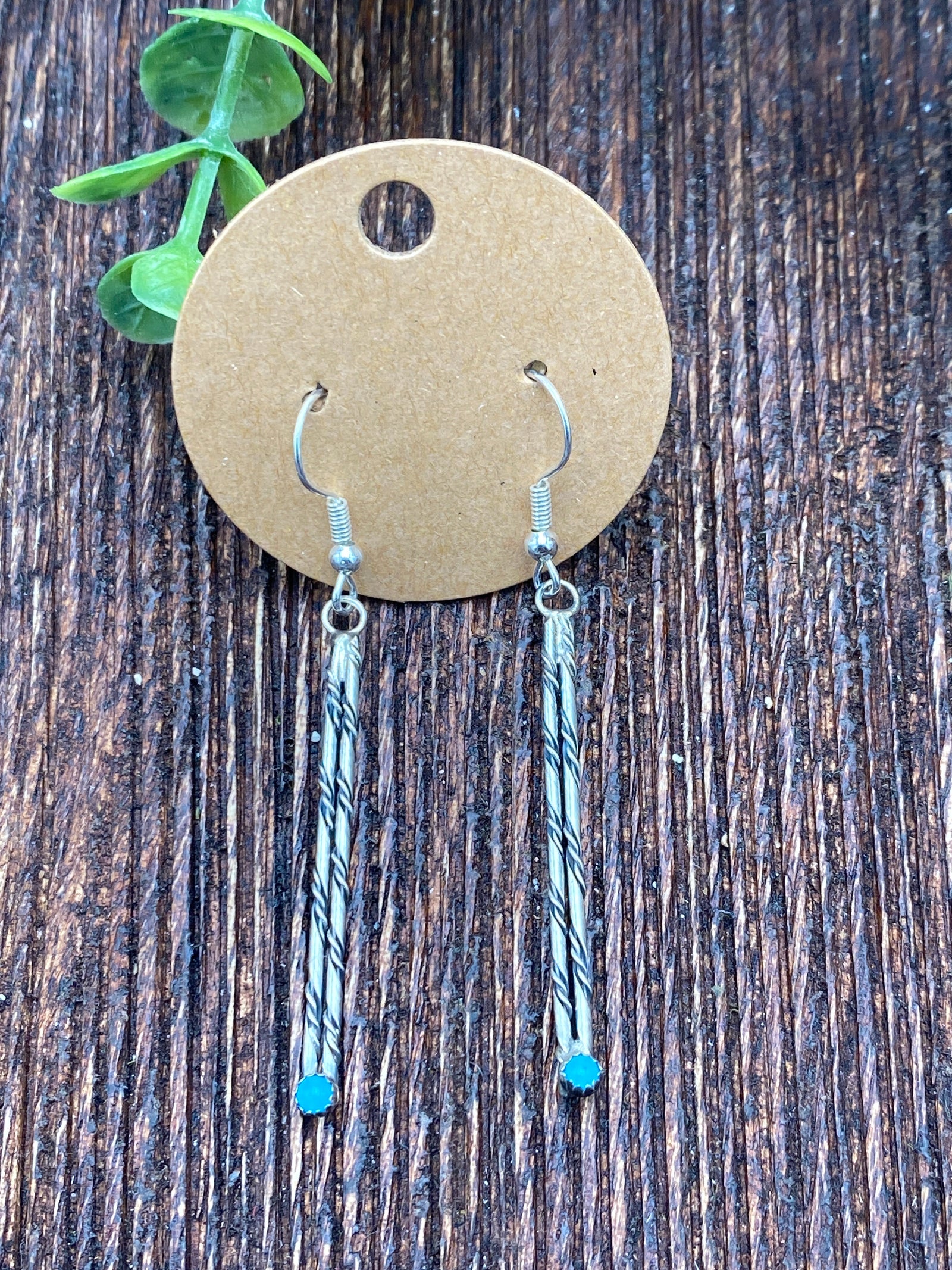 Long Double Line Sterling Twist Earrings - Turquoise