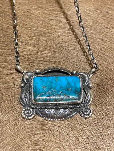 Mistletoe Heights Sterling Framed Turquoise Rectangle Necklace - 16"