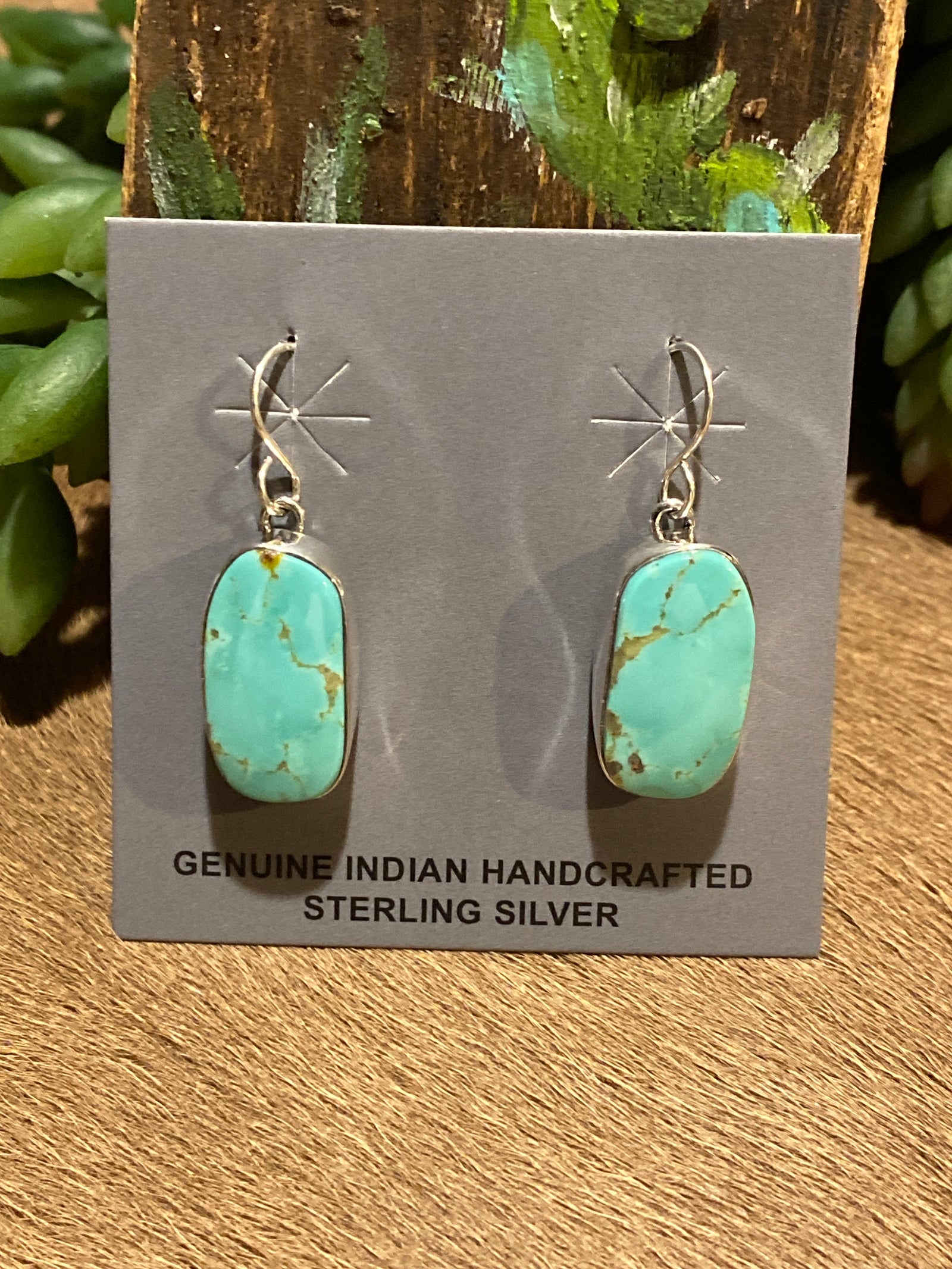 Tanglewood Sterling Single Stone Turquoise Fish Hook Earrings