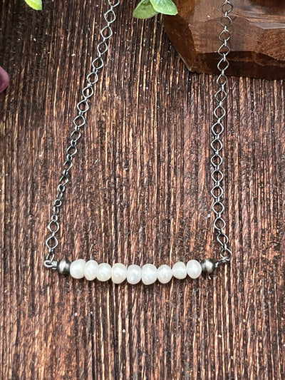 Havana Sterling Link Chain With Center Tumbled Mother of Pearl - 18"
