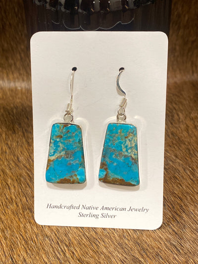 Santo Domingo Sterling Edge Turquoise Slab Earrings - Medium
