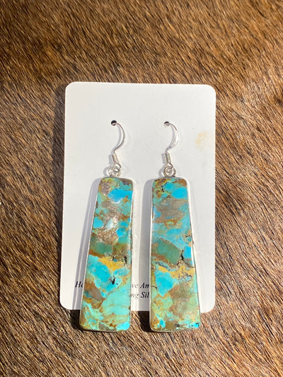 Santo Domingo Sterling Edge Turquoise Slab Earrings - Large