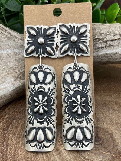 Lane Sterling Stamped Concho Post Earrings
