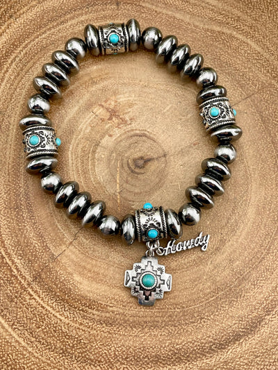 Word Play Fashion Navajo & Turquoise Bead Charm Bracelet