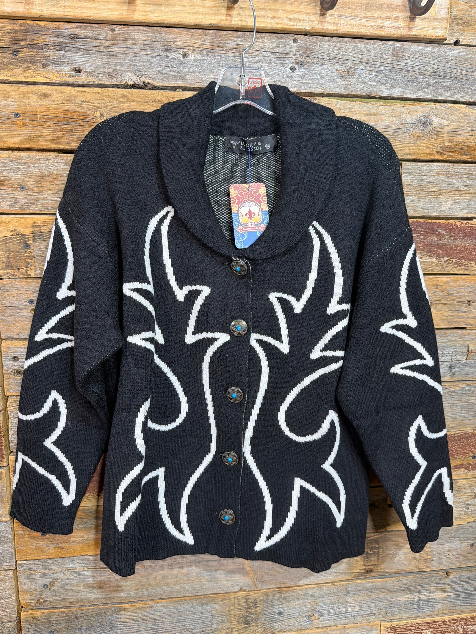 Boot Stitch Black Aztec Knit Cardigan