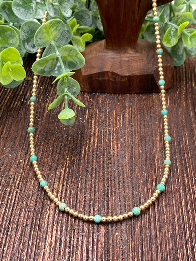Billy Sue Gold Dipped Sterling Necklace With Turquoise Beads - 18"