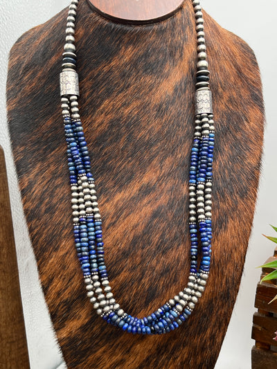 Stanley Navajo Pearl & Lapis 4 Strand Necklace - 30"