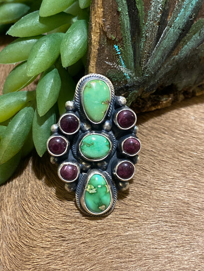 Wilmington Green & Purple Spiny Sterling Ring - Adj