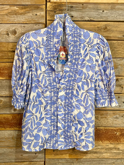 Lindale Ruffle V-Neck Smocked Puff Sleeve Blouse