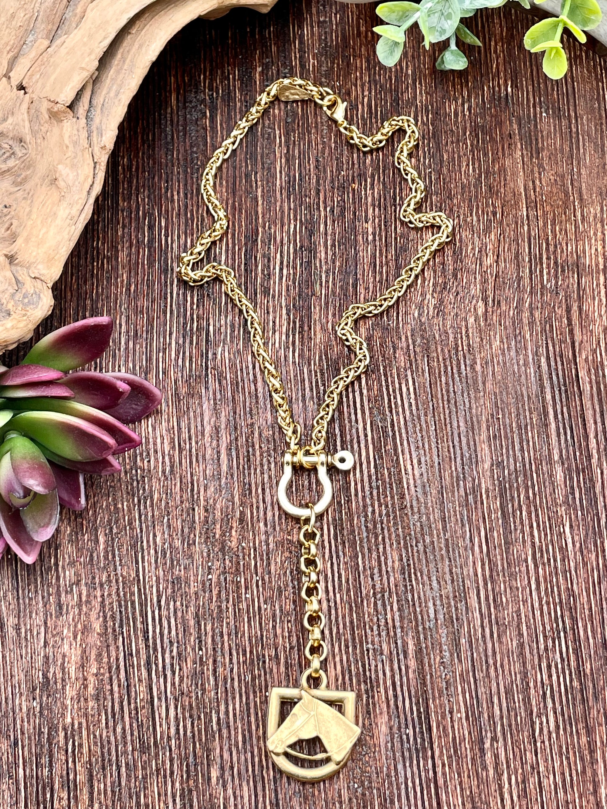 Round Chain Horse Y Necklace - 18"