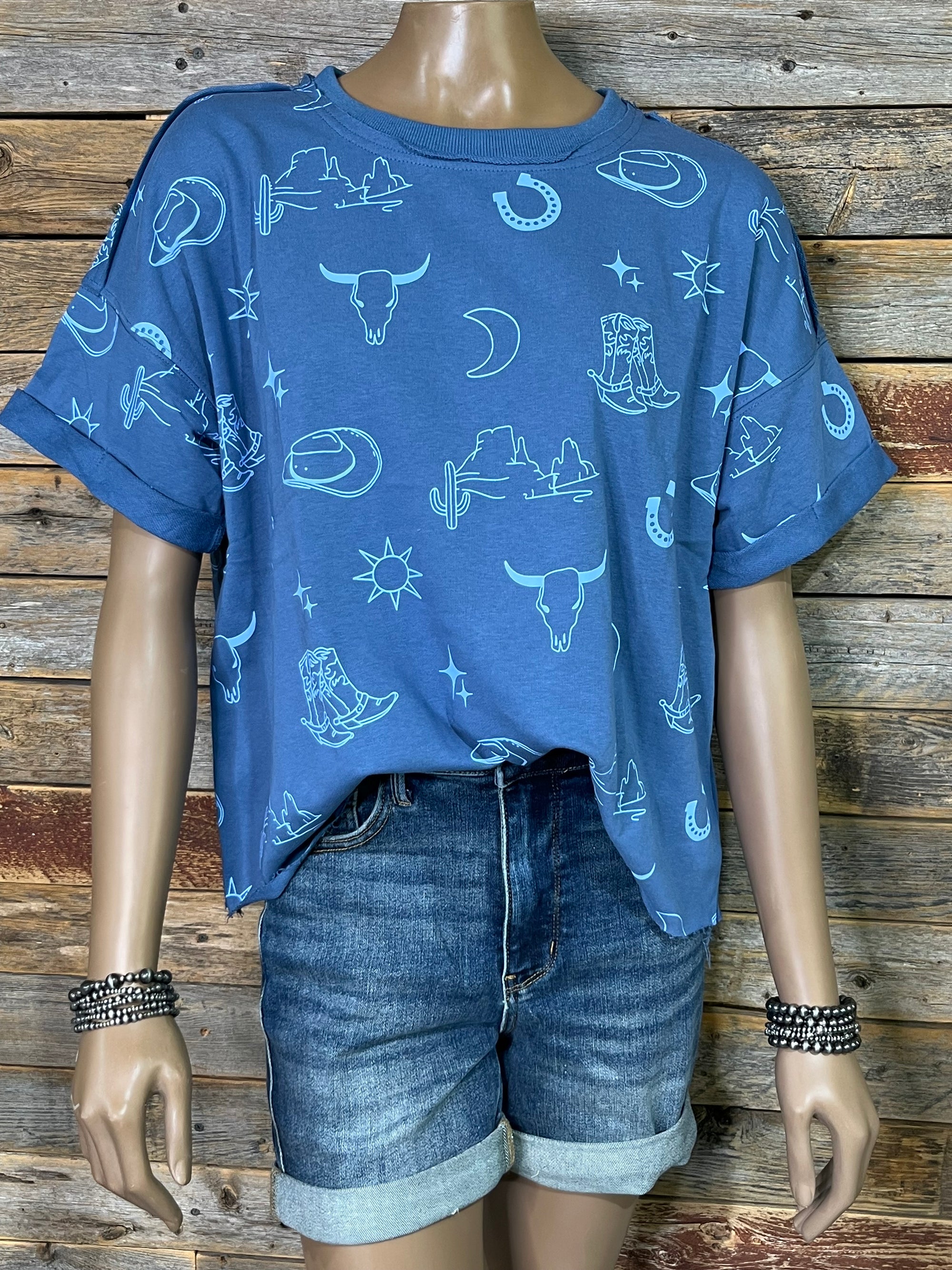 Western Graphic Short Sleeve  French Terry Top
