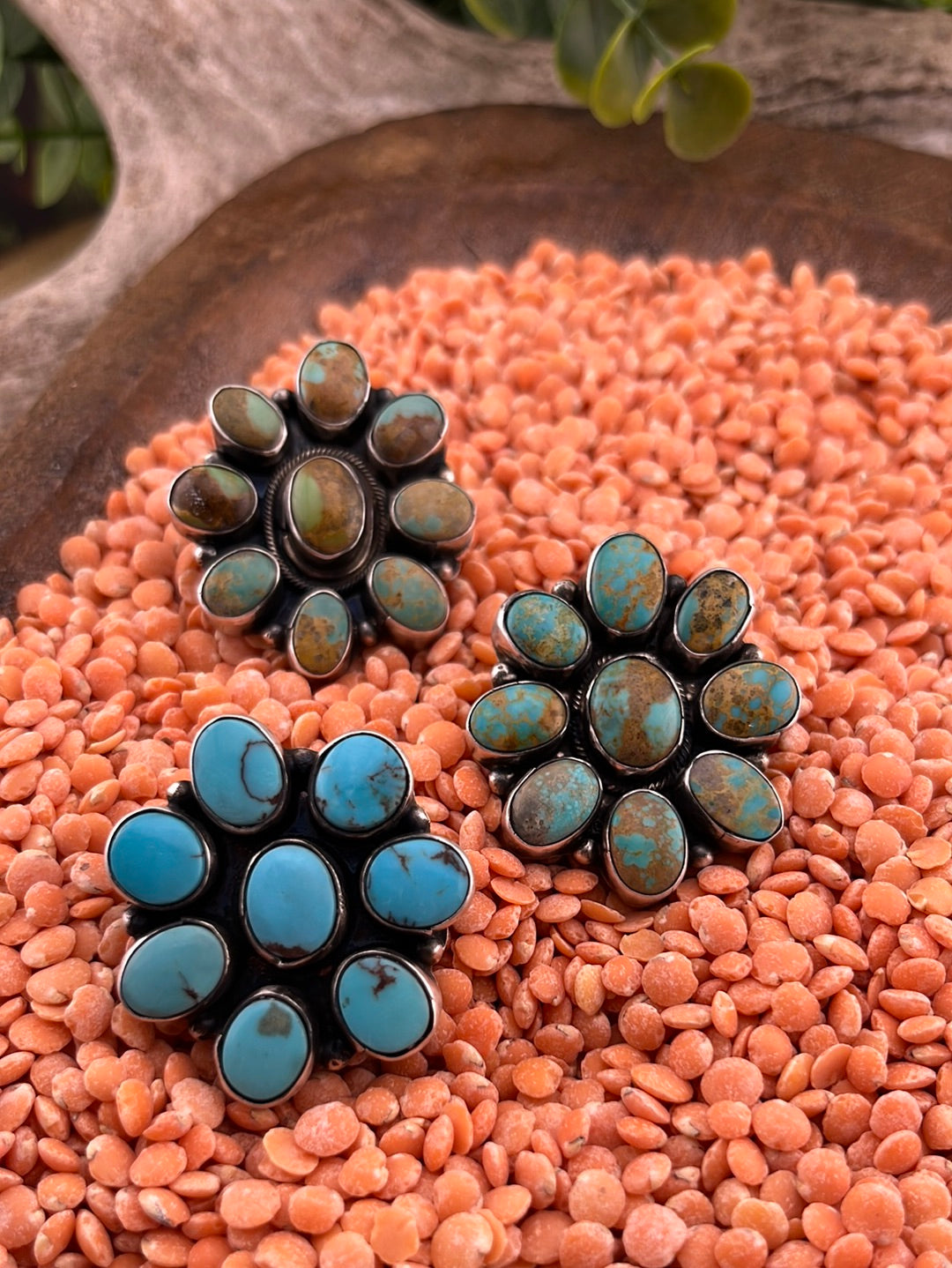 Grand Teton Sterling Flower Cluster Turquoise Ring