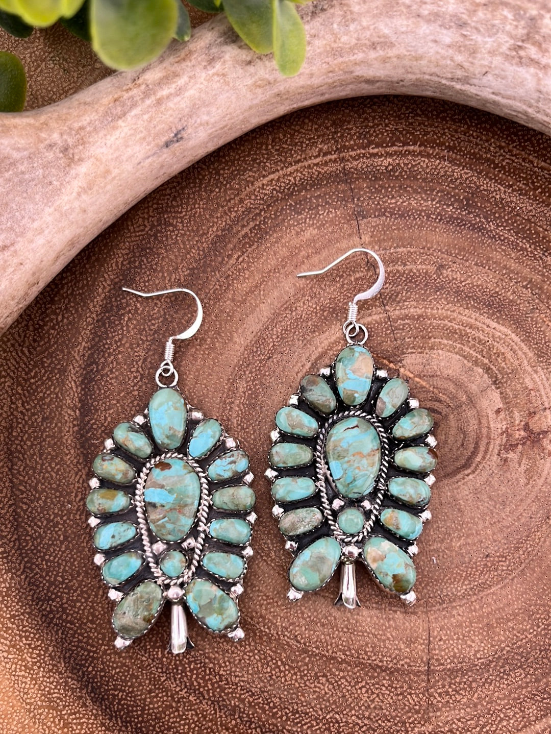 Rodrigo Sterling Flute Blossom Cluster Fish Hook Earrings - Turquoise