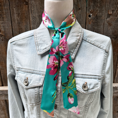 Turquoise and Pink Western Skinny Mini Wild Rag Scarf