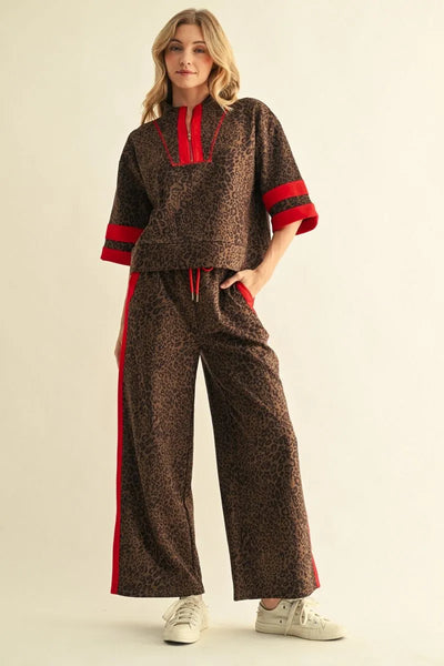 Abrava Half Sleeve Leopard Zip Pullover