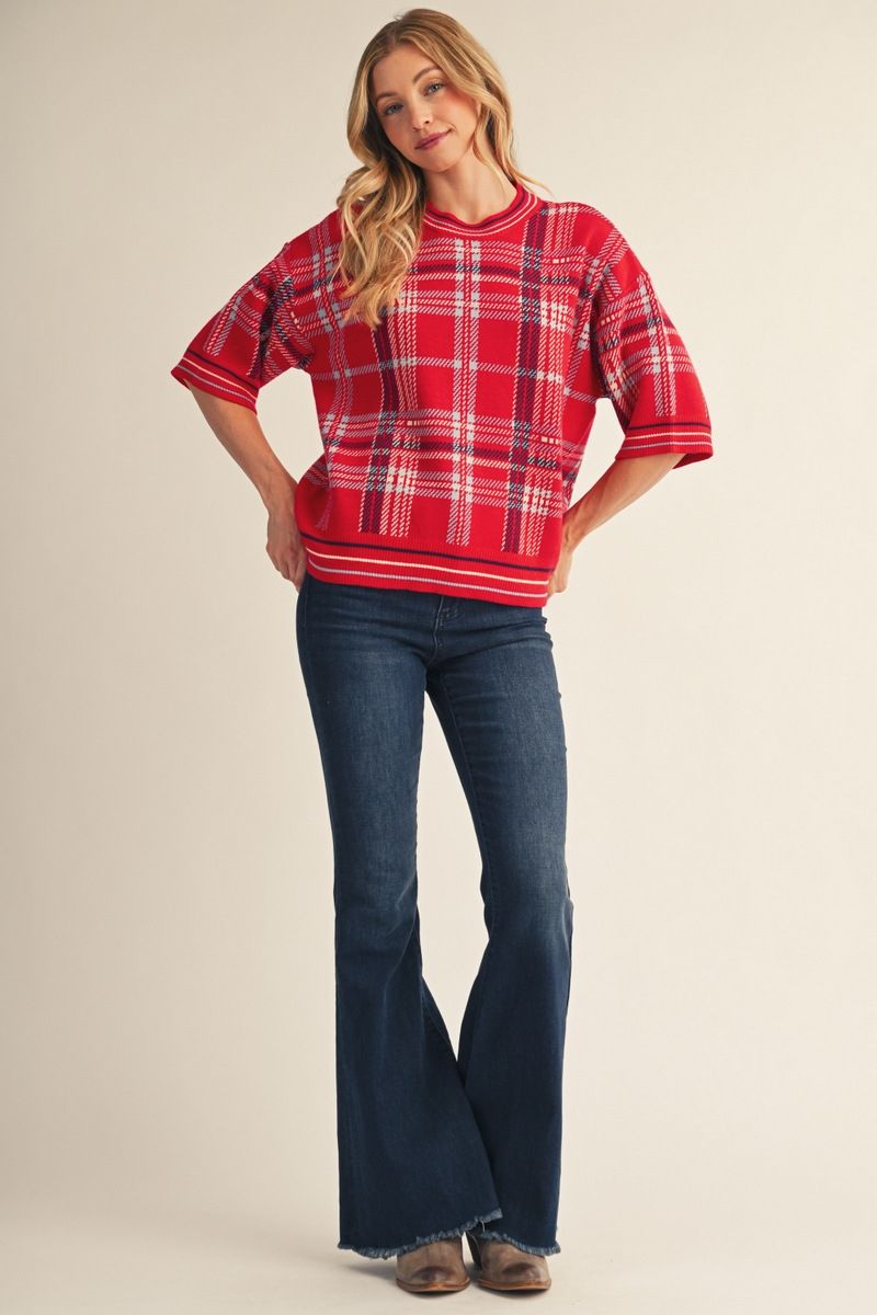 Karlee Short Sleeve Plaid Sweater