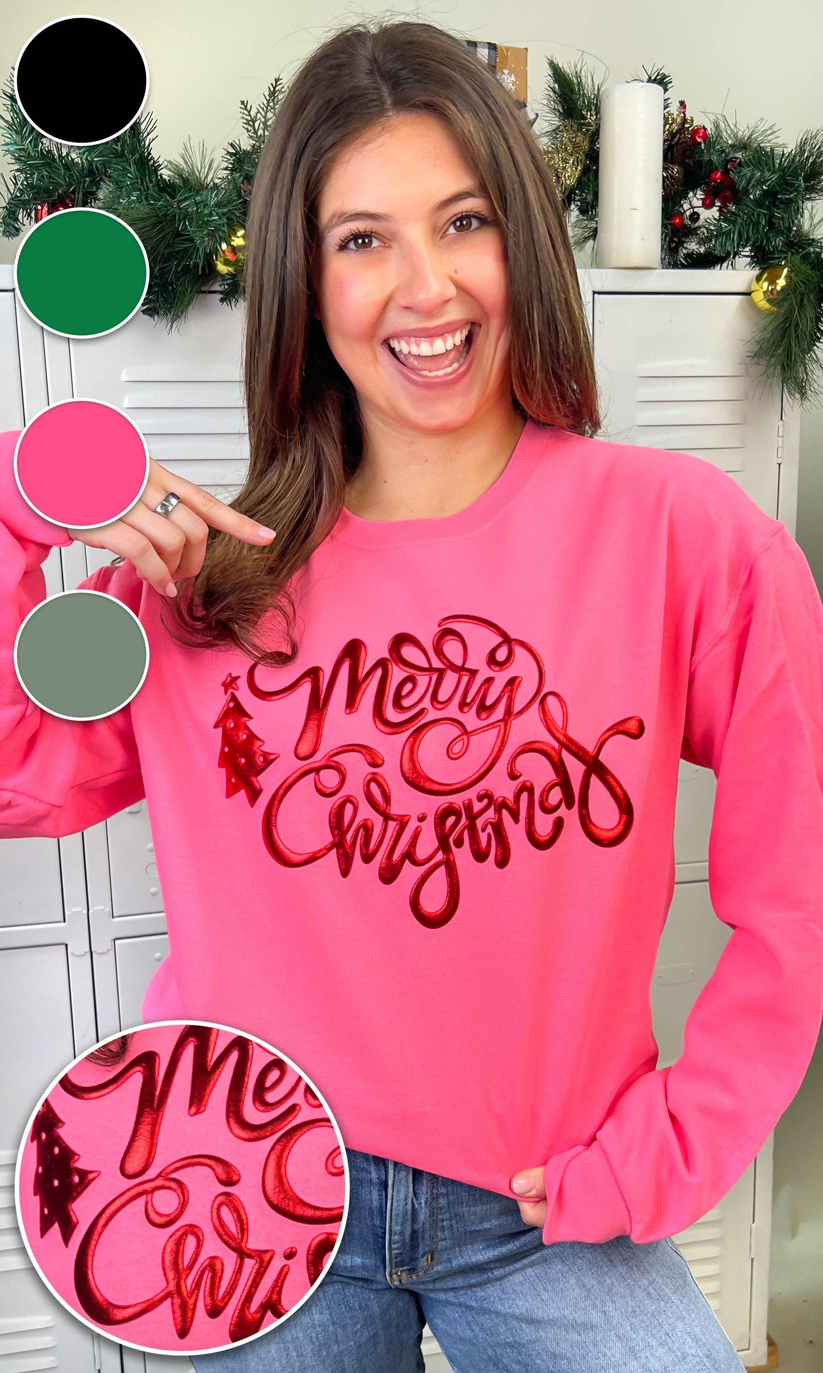 Merry Christmas Metallic Puff Graphic Sweatshirt
