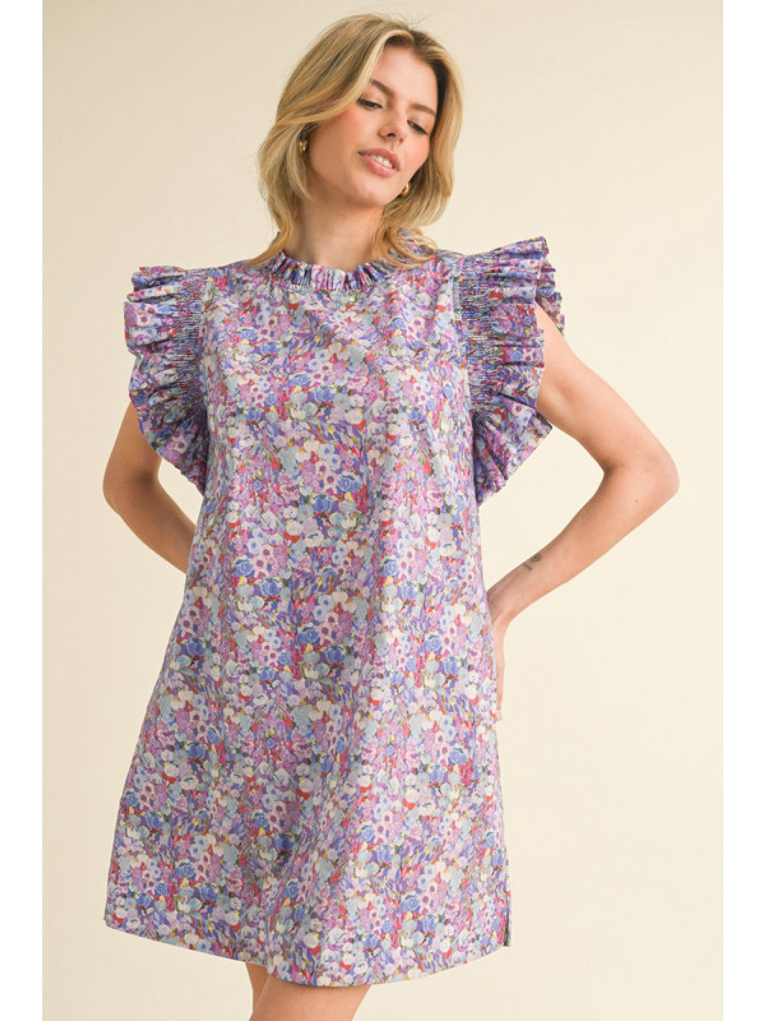 Jaci Ruffle Neck Mini Dress