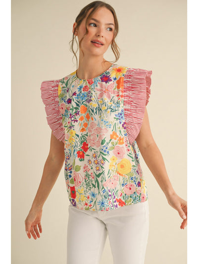 Wynona Floral Print Ruffle Sleeve Blouse