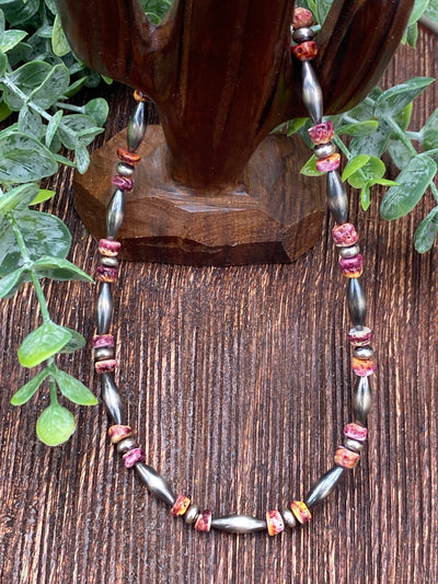 Teeples Sterling Necklace With Tumbled Spiny Oyster & Torpedo Beads - Purple