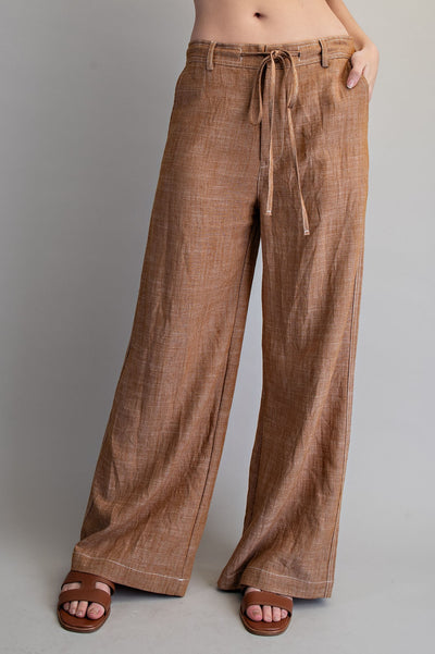 Tie Straight Leg Textured Pants