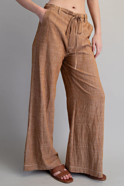 Tie Straight Leg Textured Pants