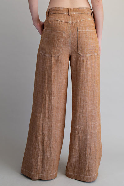 Tie Straight Leg Textured Pants