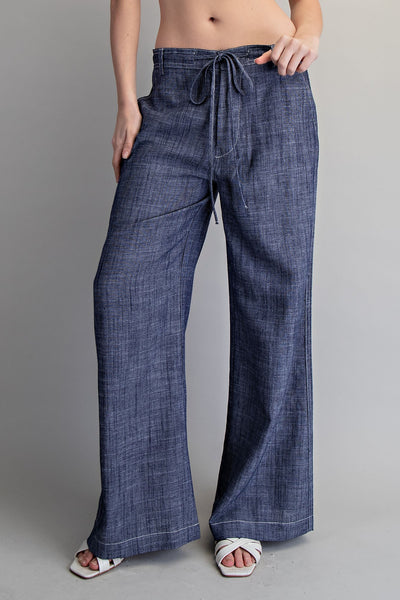 Tie Straight Leg Textured Pants