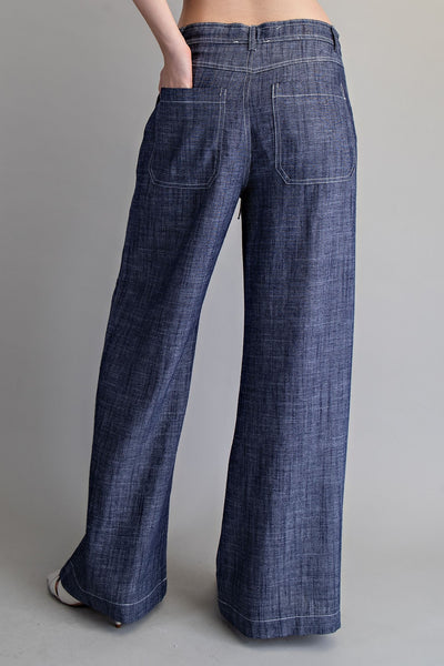 Tie Straight Leg Textured Pants