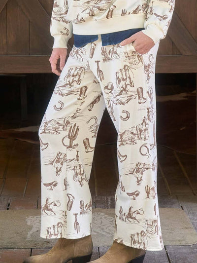 Cream Western Print Top & Bottoms