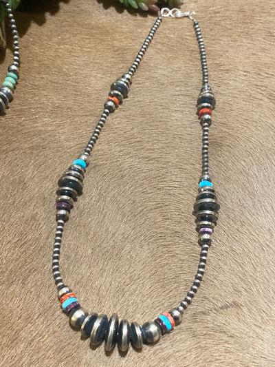 Cistern Sterling Saucer Necklace With Stones - 18"