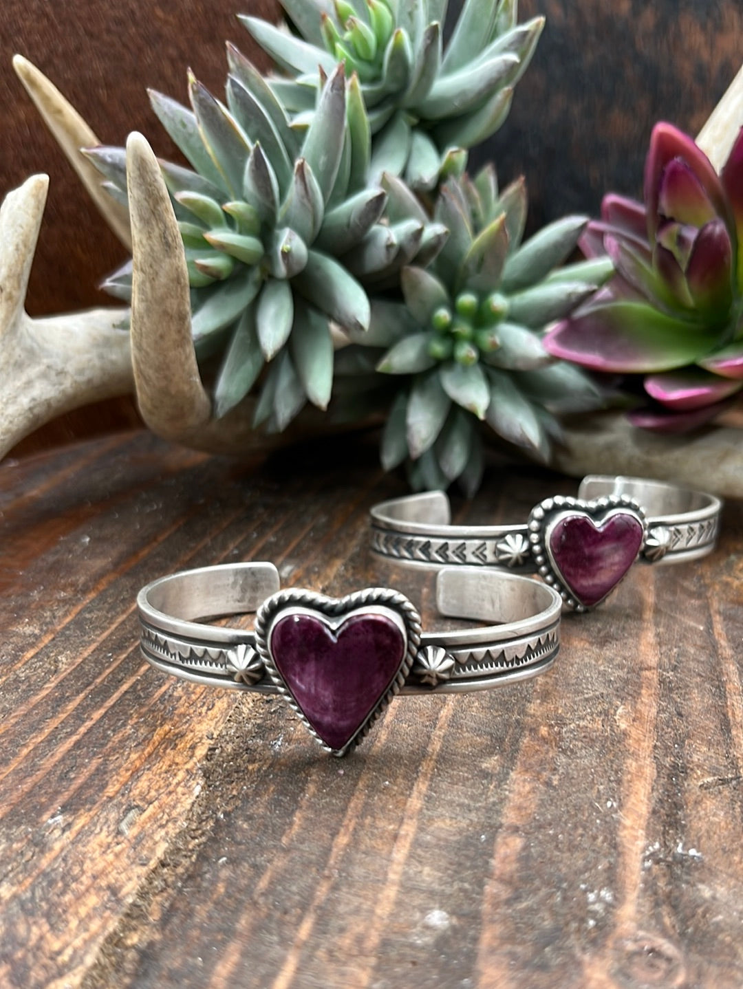 Burst of Love Slim Sterling Heart Stone Cuff