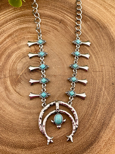 Fashion Silver Link Chain Squash Blossom Necklace - 16'