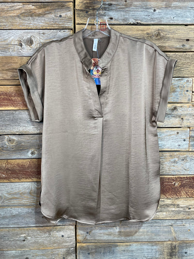 Caplan Satin V Neck Short Sleeve Blouse