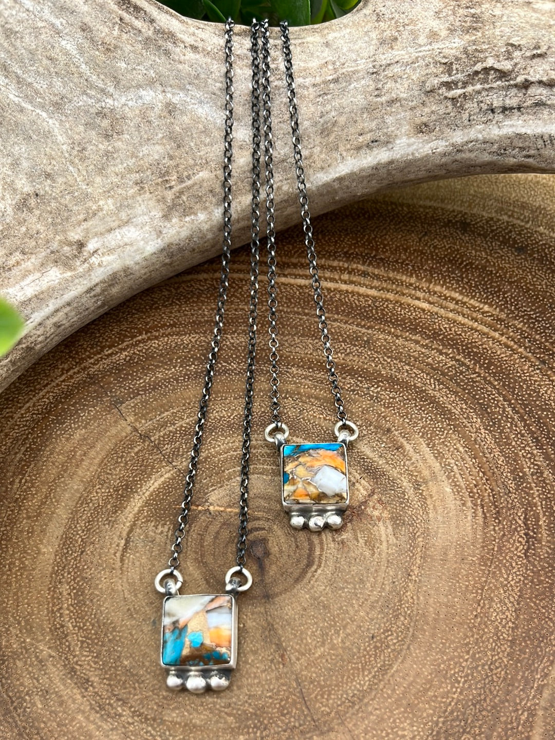 Uma Sterling Square Turquoise Spiny Mix Necklace - 16"