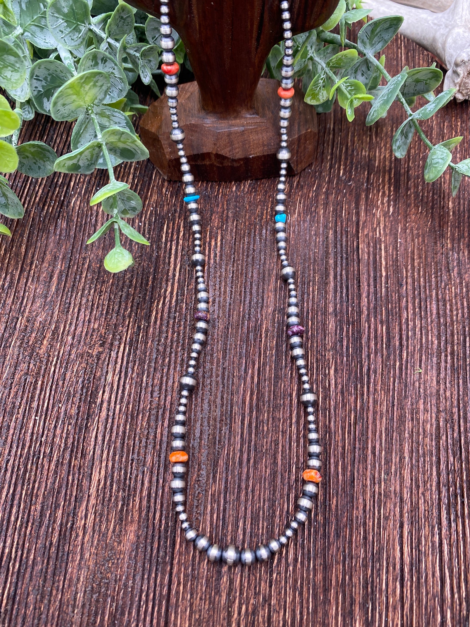 Billie Spaced Navajo, Turquoise & Spiny Necklace - 22"