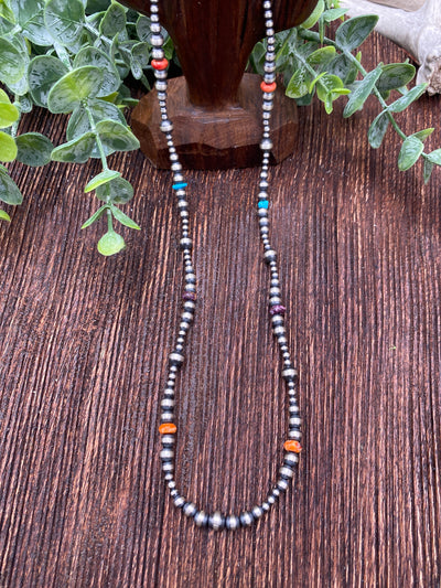 Billie Spaced Navajo, Turquoise & Spiny Necklace - 22"