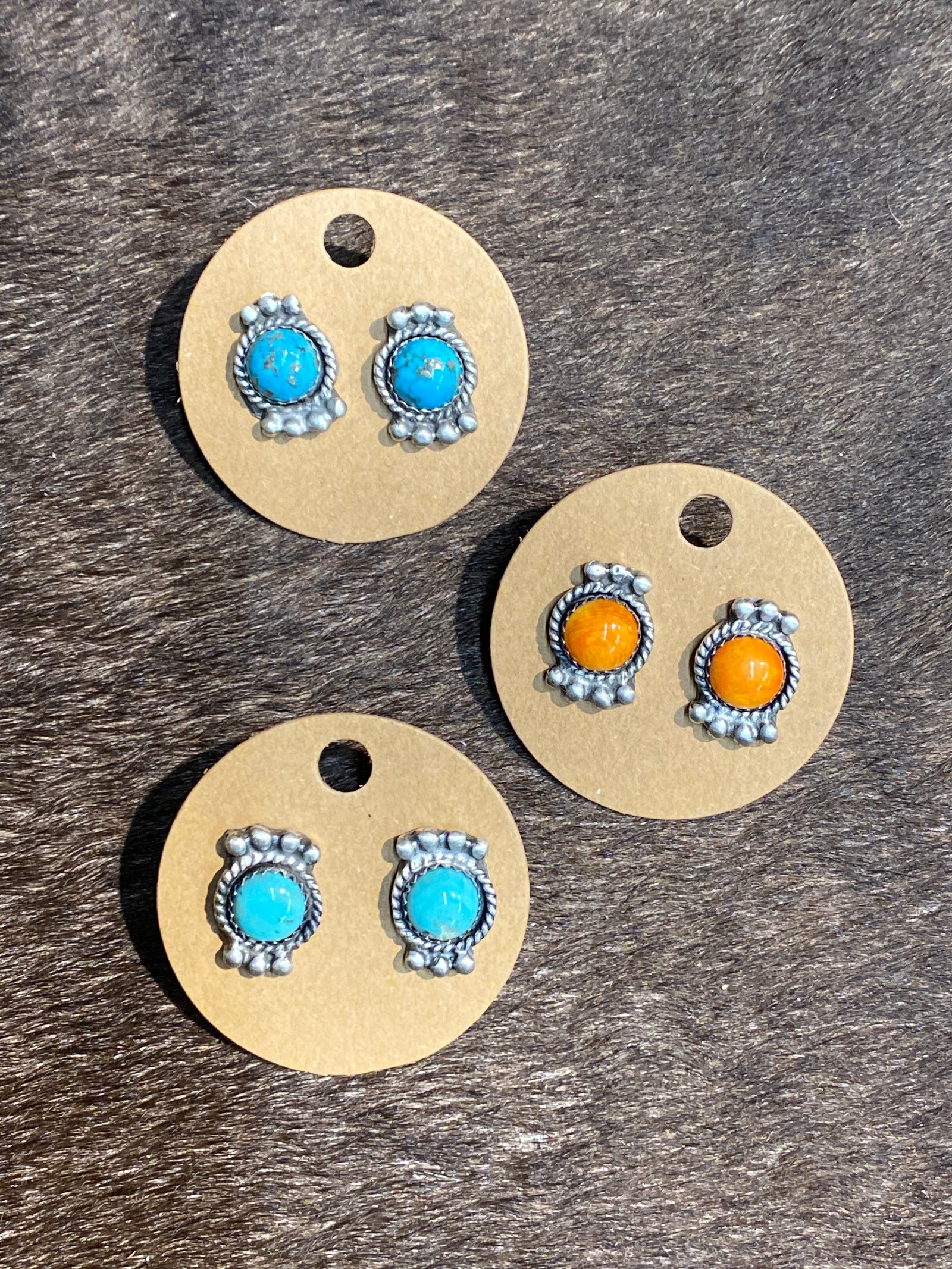 Borrego Sterling Dot Framed Round Stone Post Earrings