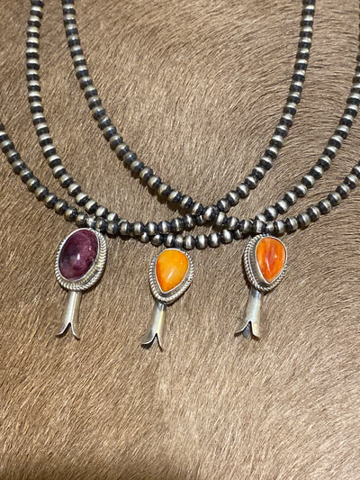 Bridgette Sterling 3mm Navajo Necklace With Stone Flute Blossom - 16"