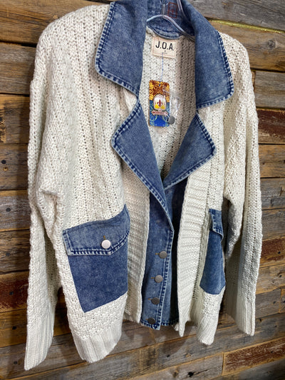 Cable Knit Denim Trim Jacket